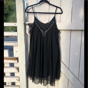 Black Spaghetti Strap Dress Tribal Pattern Beading